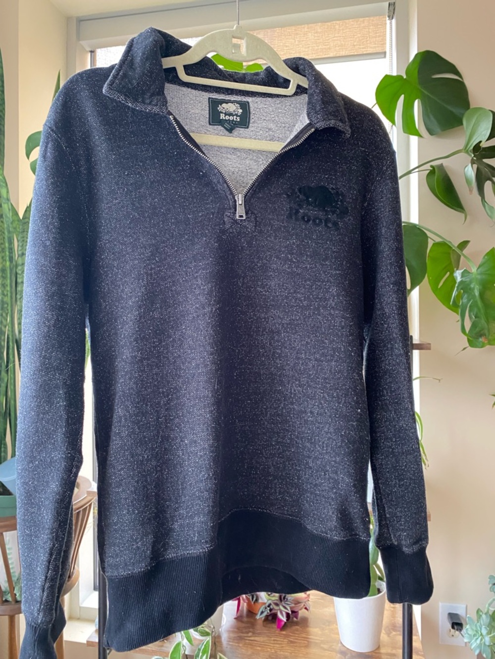Roots Quarter Zip Black Peppered Sweatshirt